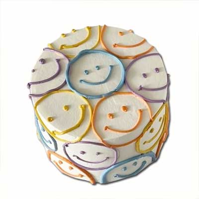 "Designer Round shape pineapple cake with smileys- 1kg (Code NC11) - Click here to View more details about this Product